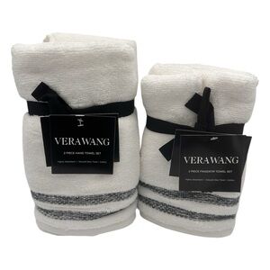 Vera Wang 4pc Hand Towel & Fingertip Towel Set in White with Black Stripes